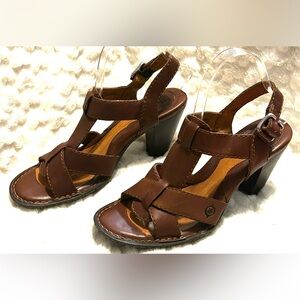 Born Chenille brown leather strappy slingback heel sandals women’s size 8M